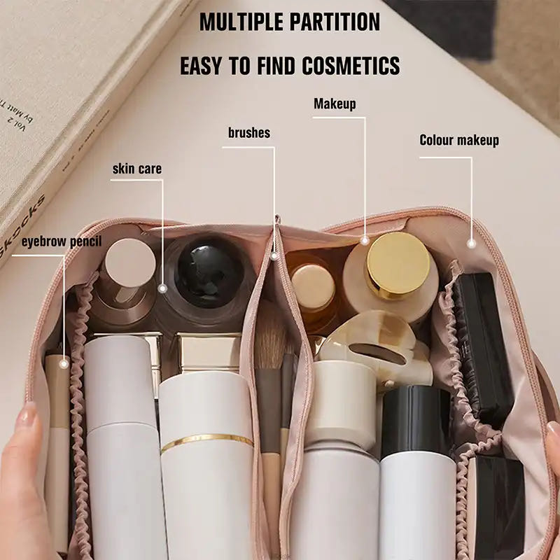 Fashion Large-Capacity Travel Cosmetic Bag  Makeup Bag Handbags Portable Leather Makeup Pouch Women Waterproof Bathroom Washbag Multifunction Toiletries Organizer Female Storage Makeup Cases