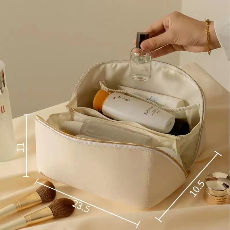 Fashion Large-Capacity Travel Cosmetic Bag  Makeup Bag Handbags Portable Leather Makeup Pouch Women Waterproof Bathroom Washbag Multifunction Toiletries Organizer Female Storage Makeup Cases