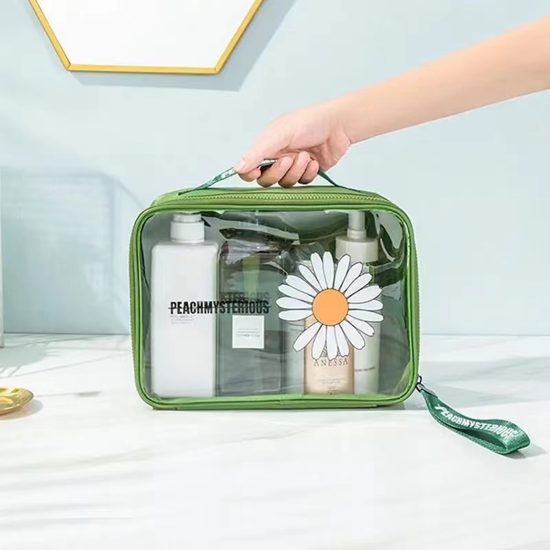 Fruit Element Clear New small daisy  Cosmetic Bag PVC Waterproof Women Makeup Bag Daisy Flower Lady Handbag Travel Makeup Organizer storage bag