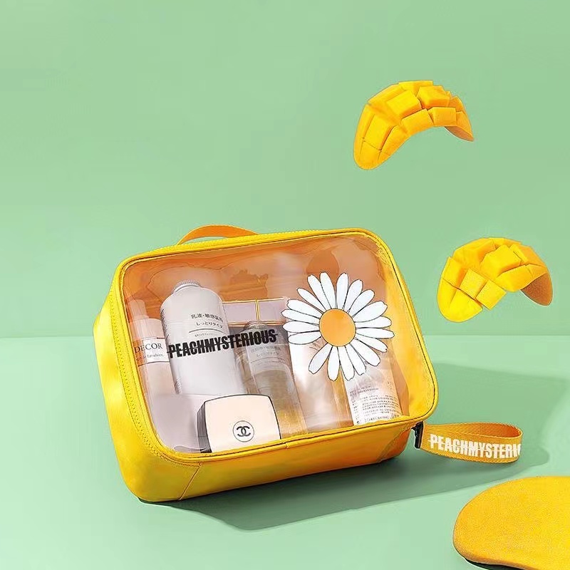 Fruit Element Clear New small daisy  Cosmetic Bag PVC Waterproof Women Makeup Bag Daisy Flower Lady Handbag Travel Makeup Organizer storage bag