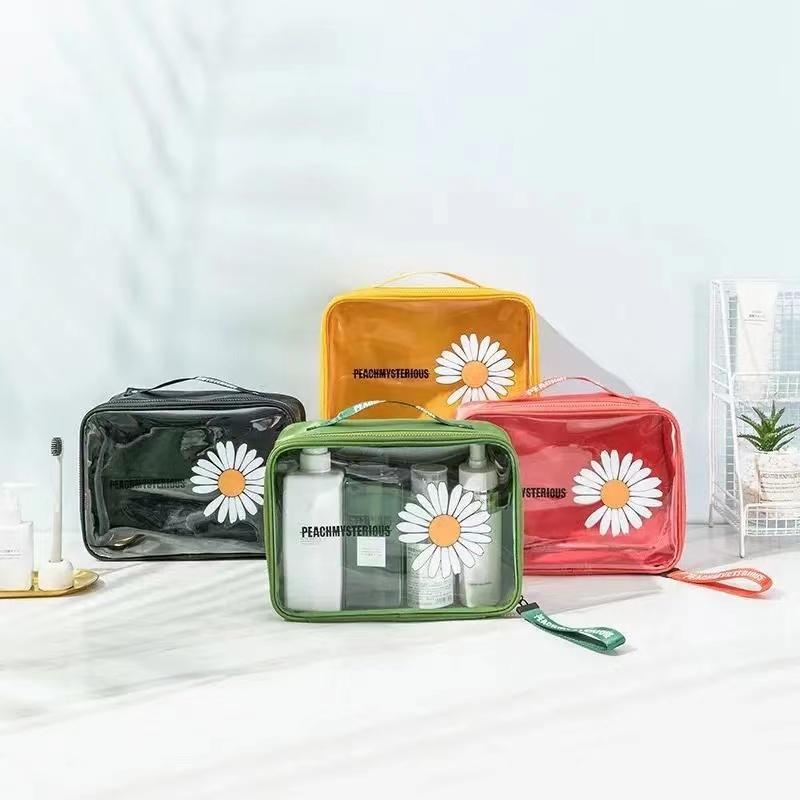 Fruit Element Clear New small daisy  Cosmetic Bag PVC Waterproof Women Makeup Bag Daisy Flower Lady Handbag Travel Makeup Organizer storage bag
