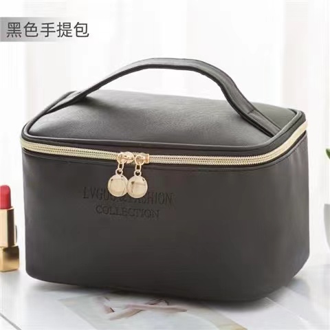 Large Women Cosmetic Bag PU Leather Waterproof Handbag Zipper Make Up Bag Travel Washing Makeup  Toiletry Storage  Organizer Beauty Case