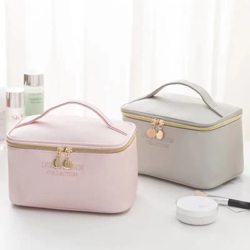 Large Women Cosmetic Bag PU Leather Waterproof Handbag Zipper Make Up Bag Travel Washing Makeup  Toiletry Storage  Organizer Beauty Case