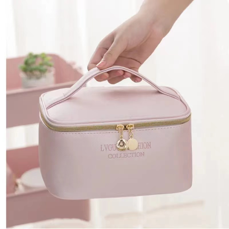 Large Women Cosmetic Bag PU Leather Waterproof Handbag Zipper Make Up Bag Travel Washing Makeup  Toiletry Storage  Organizer Beauty Case