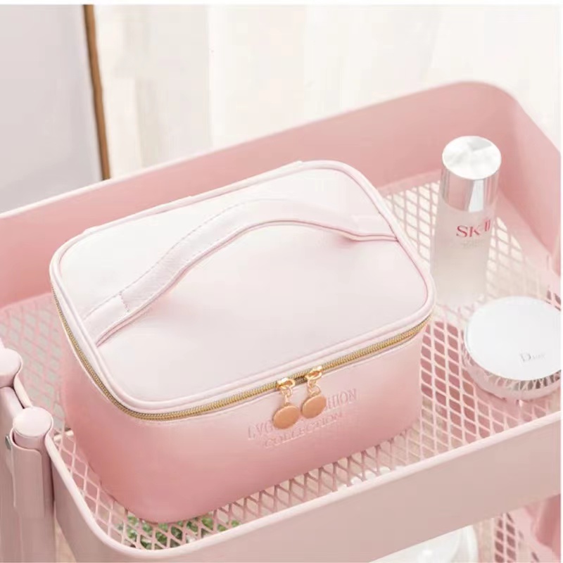 Large Women Cosmetic Bag PU Leather Waterproof Handbag Zipper Make Up Bag Travel Washing Makeup  Toiletry Storage  Organizer Beauty Case