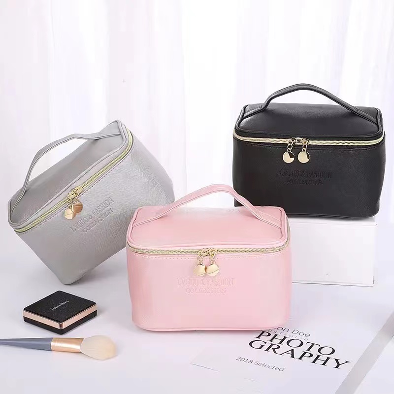 Large Women Cosmetic Bag PU Leather Waterproof Handbag Zipper Make Up Bag Travel Washing Makeup  Toiletry Storage  Organizer Beauty Case