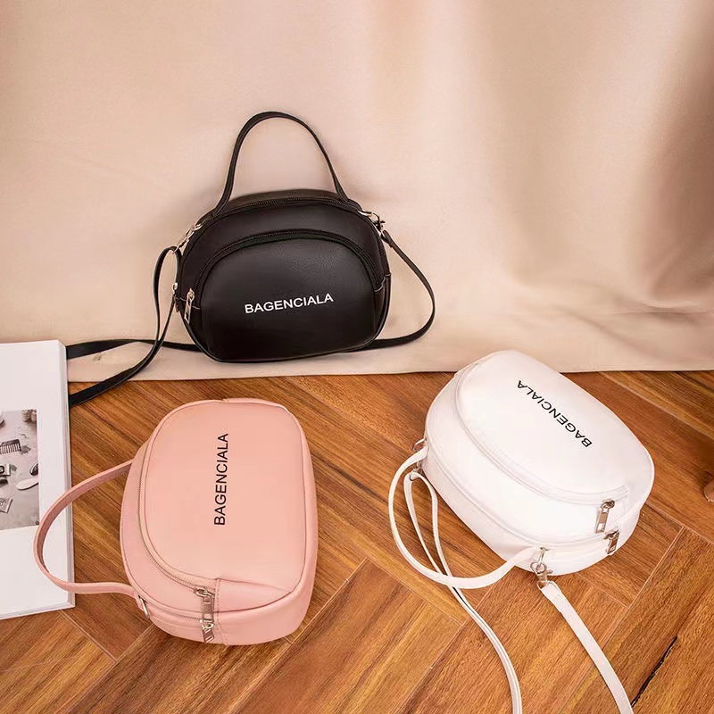 Cute PU Leather Handbag for ladies student girls Letter crossbody Small Messenger bag  Shell bag Shoulder Diagonal Small Round Bag Mobile Phone Zero Wallet Bags