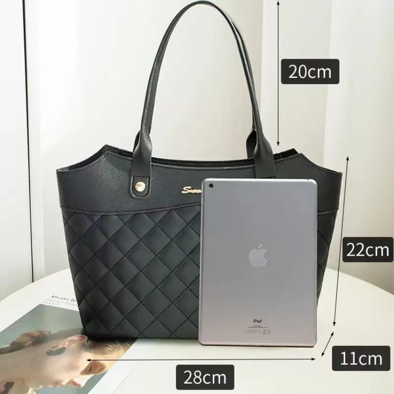 Fashion PU Leather Tote Bag Jacquard Letter Label Simple Style Elegant Wild Street Female Women Large Handbag Casual Tote Luxury Designer Work Handbag Messenger Clutch Purse Shopper Bags