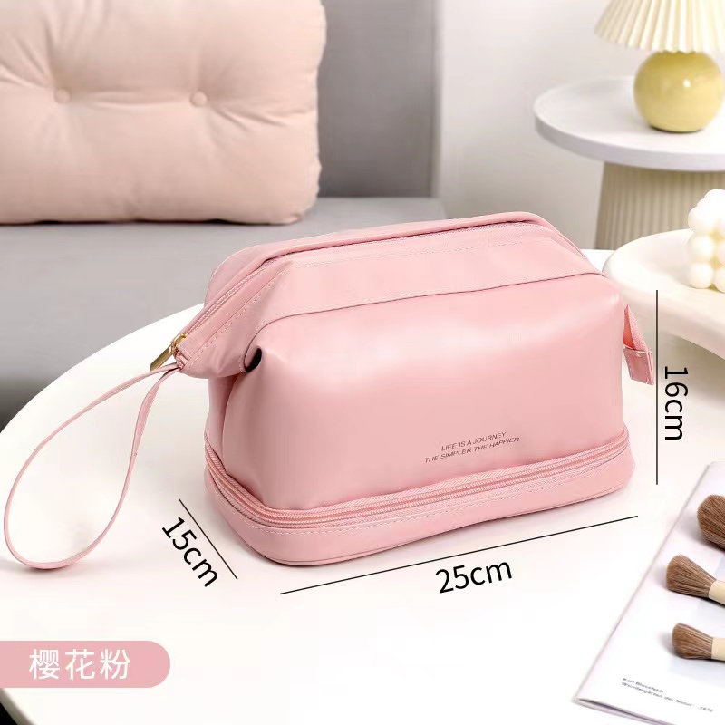 2023 Women Large-capacity Double Layer Travel Cosmetic Bag PU Leather  Portable Makeup Wash Bag Handbags Storage Toiletries Organzier