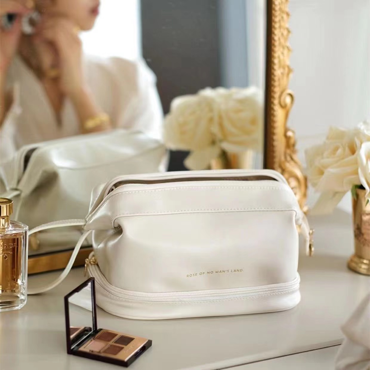 2023 Women Large-capacity Double Layer Travel Cosmetic Bag PU Leather  Portable Makeup Wash Bag Handbags Storage Toiletries Organzier