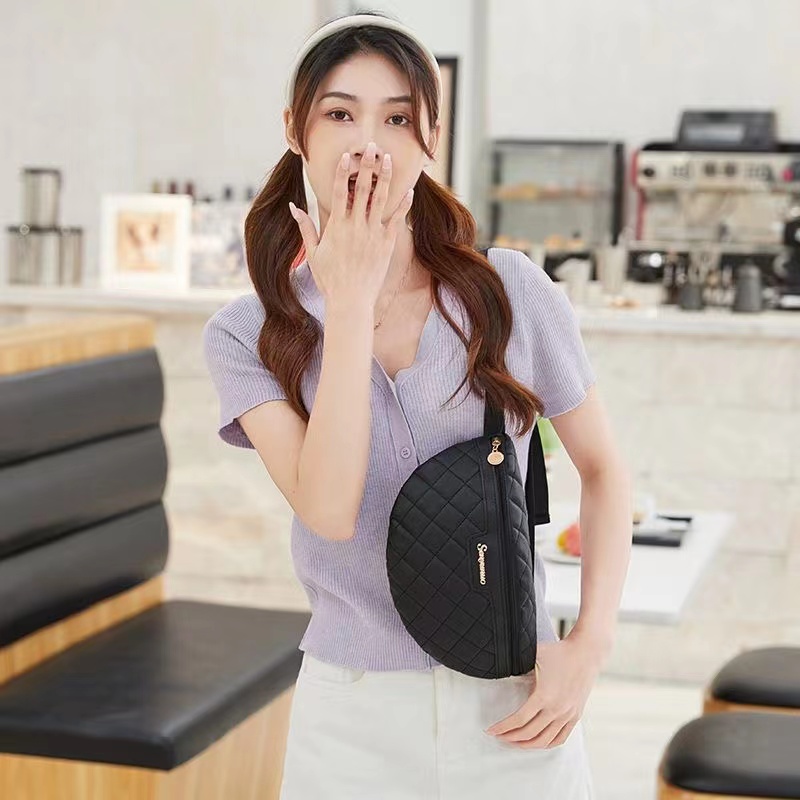 Women's Chest Bag Luxury PU Leather Plaid Waist Bag Fashion Female Shoulder Crossbody Bags Handbags Outdoor Leisure Fanny Pack  For Women Banana Hip Purse