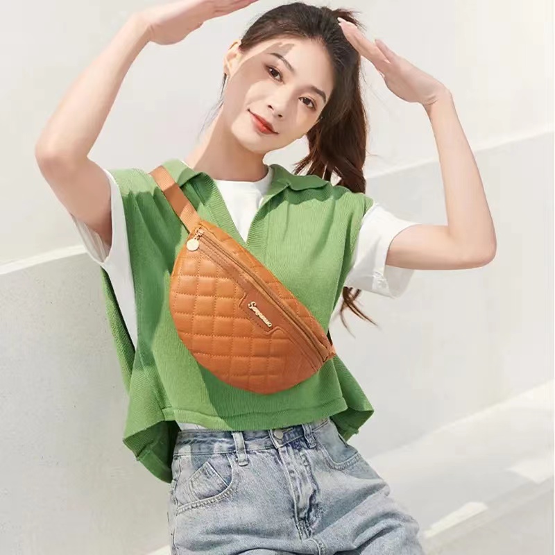 Women's Chest Bag Luxury PU Leather Plaid Waist Bag Fashion Female Shoulder Crossbody Bags Handbags Outdoor Leisure Fanny Pack  For Women Banana Hip Purse