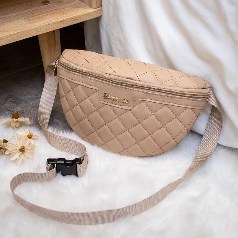 Women's Chest Bag Luxury PU Leather Plaid Waist Bag Fashion Female Shoulder Crossbody Bags Handbags Outdoor Leisure Fanny Pack  For Women Banana Hip Purse