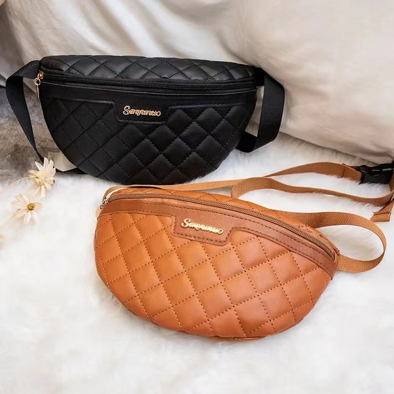 Women's Chest Bag Luxury PU Leather Plaid Waist Bag Fashion Female Shoulder Crossbody Bags Handbags Outdoor Leisure Fanny Pack  For Women Banana Hip Purse