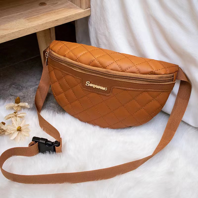 Women's Chest Bag Luxury PU Leather Plaid Waist Bag Fashion Female Shoulder Crossbody Bags Handbags Outdoor Leisure Fanny Pack  For Women Banana Hip Purse