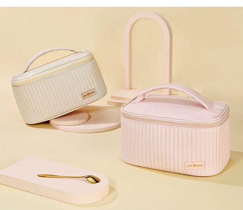 Makeup Bags for Women Travel Toiletry Cute Cases Bag Portable Solid Color Makeup Organizer Box Cosmetic Bag Handbags  Neceser PU Leather   Pouch Makeup Pouch Mistress Gift