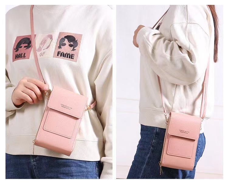Women Bags Soft Leather Wallets Touch Screen Mobile Phone Bag for Female Mini Card Holder for Key Coin Purse Vertical Crossbody Shoulder Strap Handbag for Female Luxury Messenger Bags Money Bags