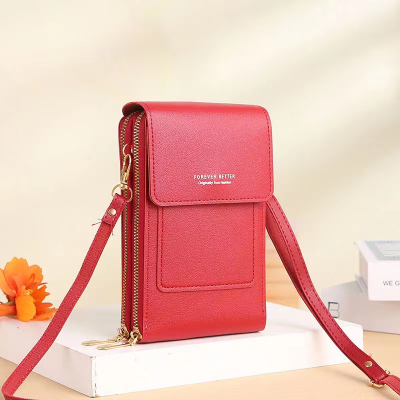 Women Bags Soft Leather Wallets Touch Screen Mobile Phone Bag for Female Mini Card Holder for Key Coin Purse Vertical Crossbody Shoulder Strap Handbag for Female Luxury Messenger Bags Money Bags