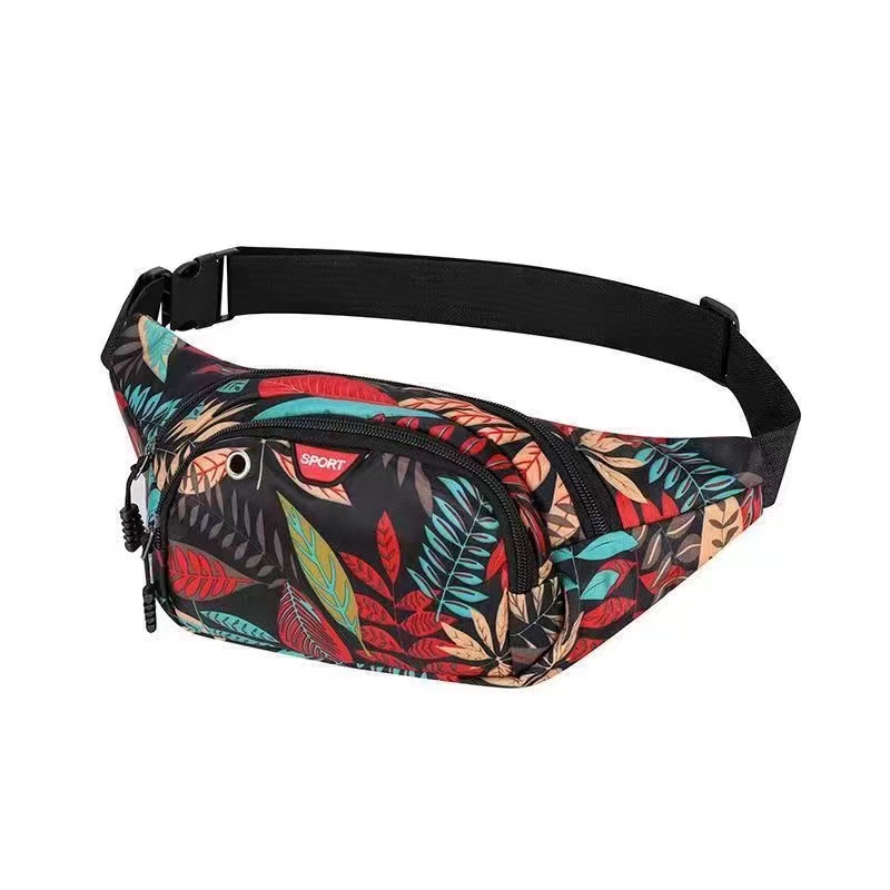 Fashion Leaf Printing Waist Bag Men'S Women'S Mobile Wallet Sports Chest Bag Belt Bag Outdoor Travel Wear-Resistant Zipper Small Bag  Casual Canvas Travel Banana Bags