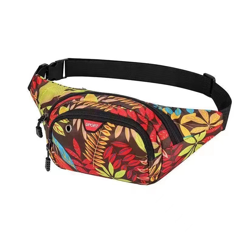 Fashion Leaf Printing Waist Bag Men'S Women'S Mobile Wallet Sports Chest Bag Belt Bag Outdoor Travel Wear-Resistant Zipper Small Bag  Casual Canvas Travel Banana Bags