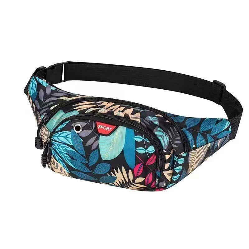 Fashion Leaf Printing Waist Bag Men'S Women'S Mobile Wallet Sports Chest Bag Belt Bag Outdoor Travel Wear-Resistant Zipper Small Bag  Casual Canvas Travel Banana Bags