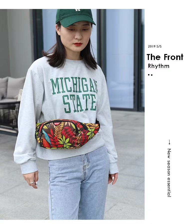 Fashion Leaf Printing Waist Bag Men'S Women'S Mobile Wallet Sports Chest Bag Belt Bag Outdoor Travel Wear-Resistant Zipper Small Bag  Casual Canvas Travel Banana Bags