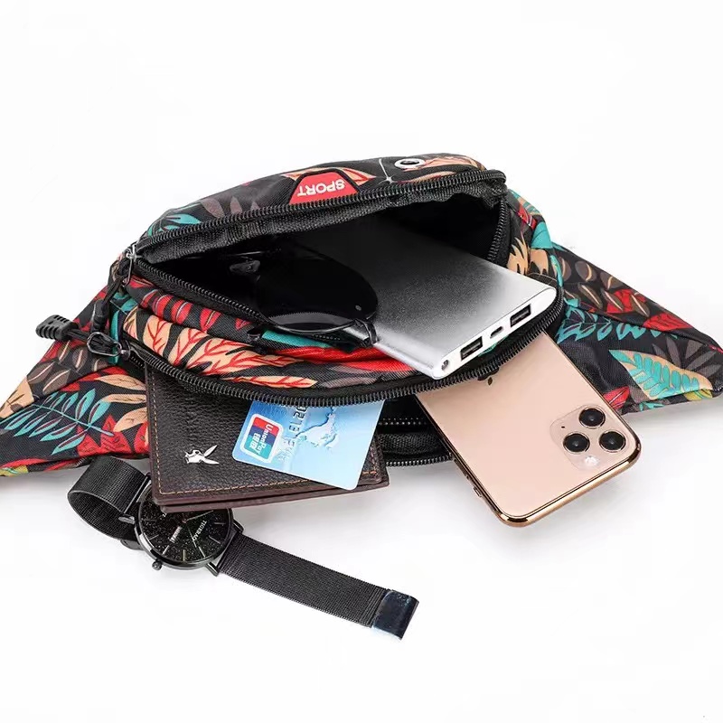 Fashion Leaf Printing Waist Bag Men'S Women'S Mobile Wallet Sports Chest Bag Belt Bag Outdoor Travel Wear-Resistant Zipper Small Bag  Casual Canvas Travel Banana Bags