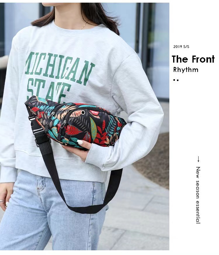 Fashion Leaf Printing Waist Bag Men'S Women'S Mobile Wallet Sports Chest Bag Belt Bag Outdoor Travel Wear-Resistant Zipper Small Bag  Casual Canvas Travel Banana Bags