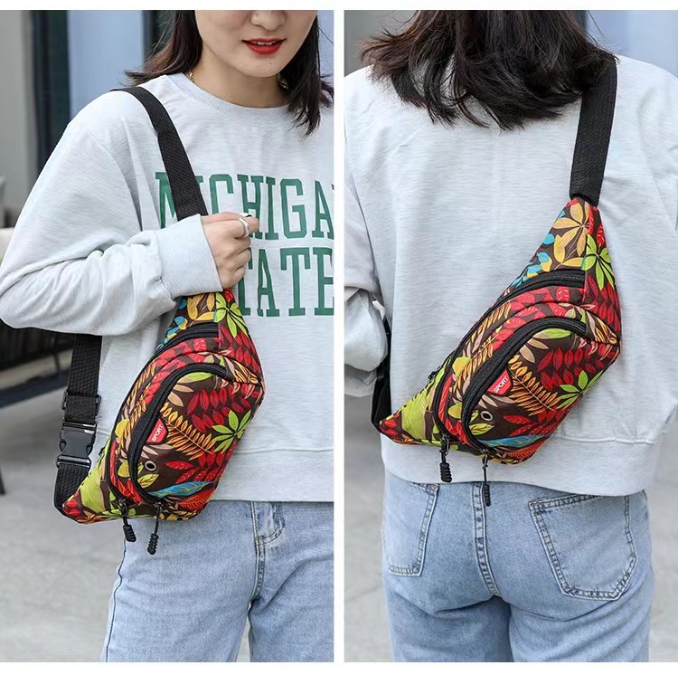 Fashion Leaf Printing Waist Bag Men'S Women'S Mobile Wallet Sports Chest Bag Belt Bag Outdoor Travel Wear-Resistant Zipper Small Bag  Casual Canvas Travel Banana Bags
