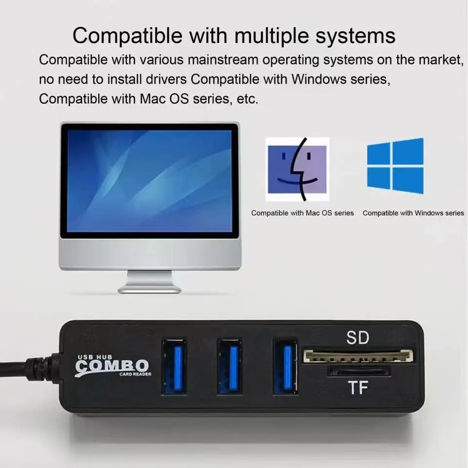 Reliable 5-in-1 USB Hub Portable Driver-free High-speed Transmission USB 3.0 Multi Splitter Adapter SD-Card/TF Card Reader For PC Laptop Computers