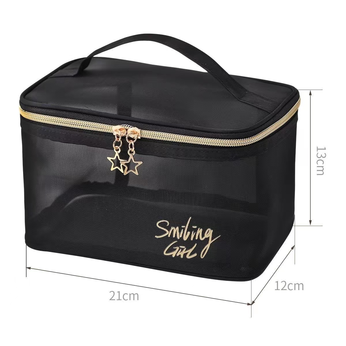 Black Mesh Women's Cosmetic Bag Transparent Travel Comsetics Brushes Organizer Beauty Case Small Large Toiletry Makeup Bag Lipstick Storage Bag Handbags