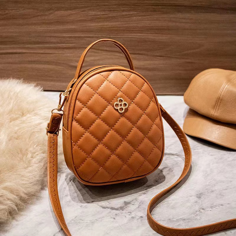 Fashion  Small Round Crossbody Bags for Women Ladies Korean Version Trend Simple Crossbody Bag Women PU Leather Plaid  Shoulder Bag Purses and Handbags Luxury Bags