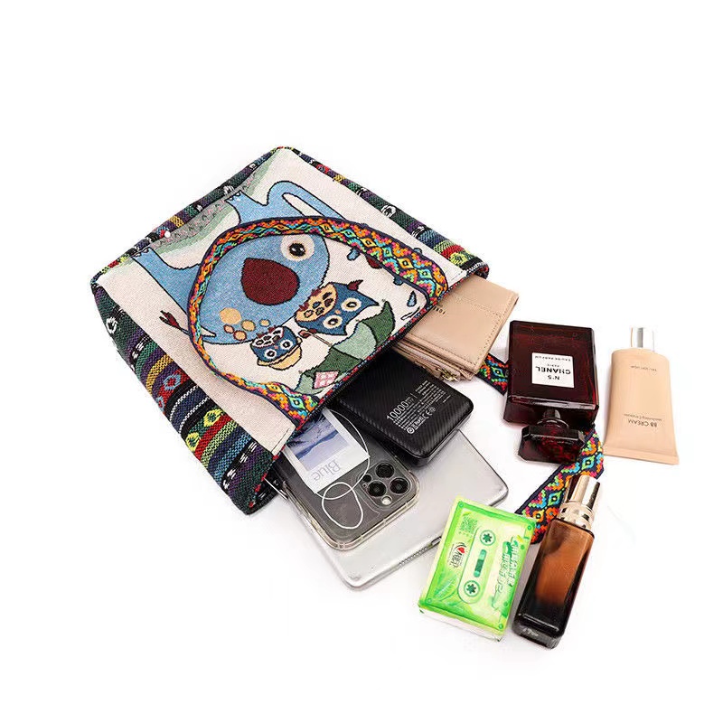 Women Shoulder Bags Floral Embroidered Handbag Ethnic Canvas Shopping Tote Zipper Bag Handbags National Style Flower Print Bag  Handmade Fashion for Travel Dating Party Home