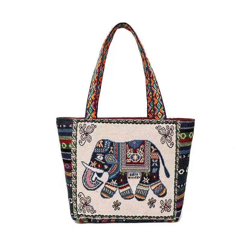Women Shoulder Bags Floral Embroidered Handbag Ethnic Canvas Shopping Tote Zipper Bag Handbags National Style Flower Print Bag  Handmade Fashion for Travel Dating Party Home
