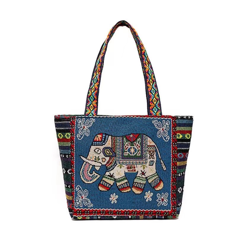 Women Shoulder Bags Floral Embroidered Handbag Ethnic Canvas Shopping Tote Zipper Bag Handbags National Style Flower Print Bag  Handmade Fashion for Travel Dating Party Home