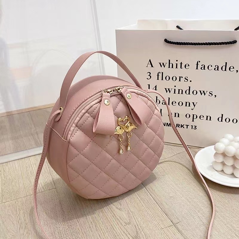 Women's PU Luxury Shoulder Lingge HandBagS Crossbody Fashion Ladies Purses and Handbags Solid Color Small Round Bags for Women Clutch Solid Color Small Round Bag Clutch Handbags