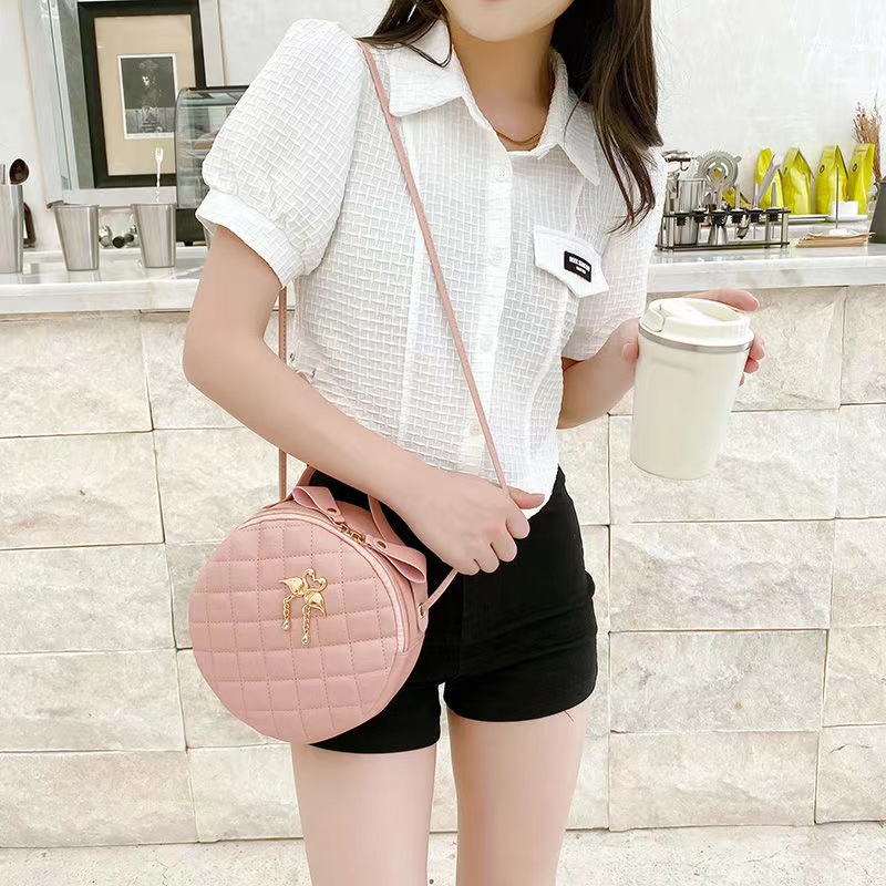 Women's PU Luxury Shoulder Lingge HandBagS Crossbody Fashion Ladies Purses and Handbags Solid Color Small Round Bags for Women Clutch Solid Color Small Round Bag Clutch Handbags
