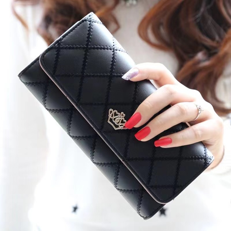 Women Wallet Lady Clutch Leather Plaid Hasp Female Wallets Long Length Card Holder Phone Bag Handbags Money Coin Pocket Ladies Purses  Case Purse