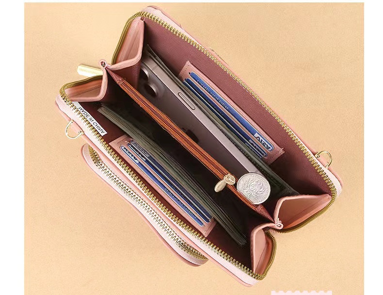 Cross-border mobile phone bag women's purse Korean Female version large capacity multi-functional retro single shoulder crossbody bag Zipper   handbag