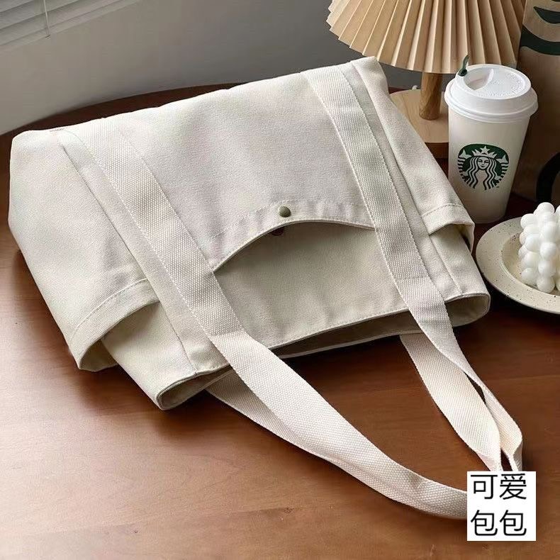Women Multiple Pockets Handbag Canvas Shoulder Bag Gothic Tote High Quality Large Capacity Cotton Reusable Shopping Beach Bag College Style Student Outfit Book Shoulder Handbag Bag
