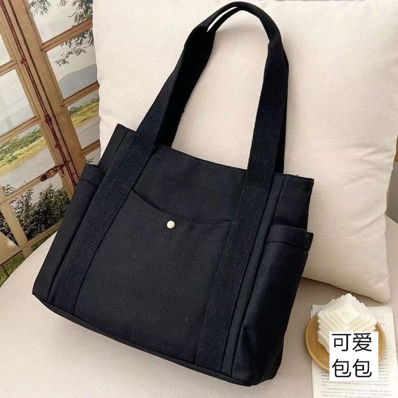 Women Multiple Pockets Handbag Canvas Shoulder Bag Gothic Tote High Quality Large Capacity Cotton Reusable Shopping Beach Bag College Style Student Outfit Book Shoulder Handbag Bag