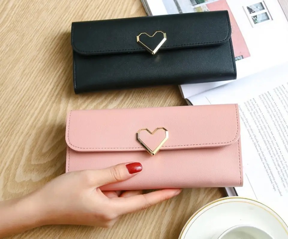 Women Long Wallets Purses Luxury Love Heart Wallets for Ladies Girl Money  Pocket Card Holder Female Wallets Phone Clutch Bag