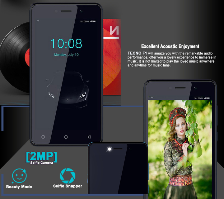 TECNO F1  [8GB+1GB RAM] - 5.0 Display, Dual SIM 2000mAh Smartphone New Smart Phone