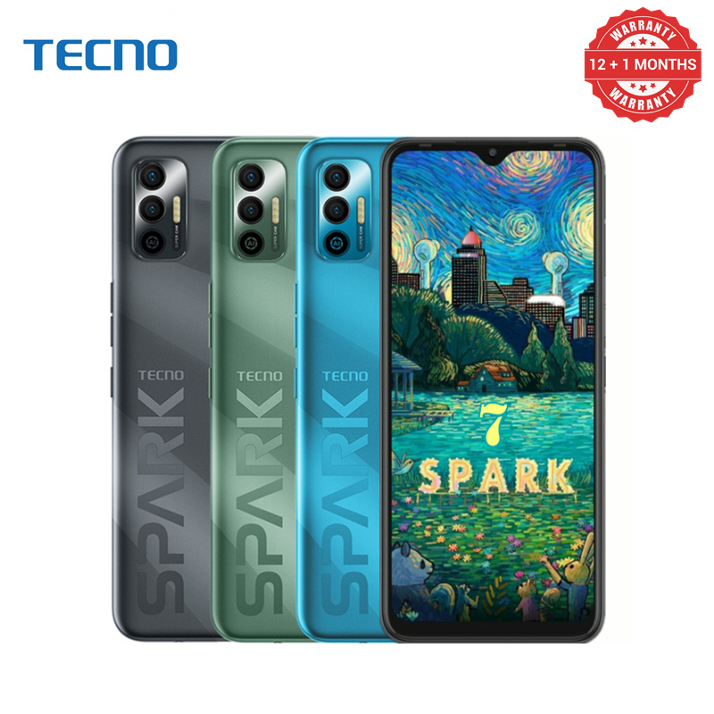 TECNO Spark 7 64GB/32GB ROM + 3GB/2GB RAM 6.5" 16MP Dual Camera 5000mAh Dual SIM 4G Smart Phones
