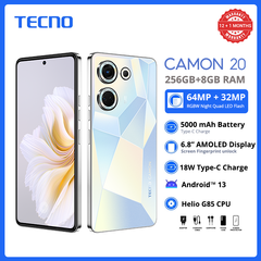 TECNO CAMON 20 16(8+8)GB RAM 256GB Storage Dual SIM LTE Network IP53 Waterproof 64MP+32MP Camera 33W 5000mAh 6.67