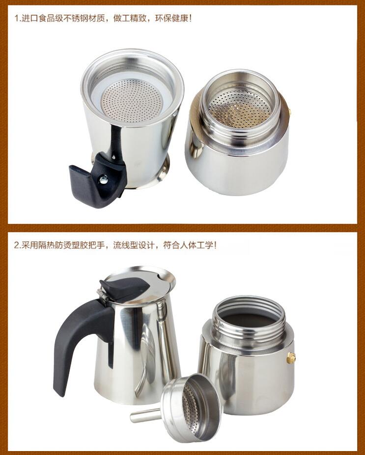 300ml 6 Cups Stainless Steel Mocha Espresso Maker Stovetop Percolator Coffee Pot