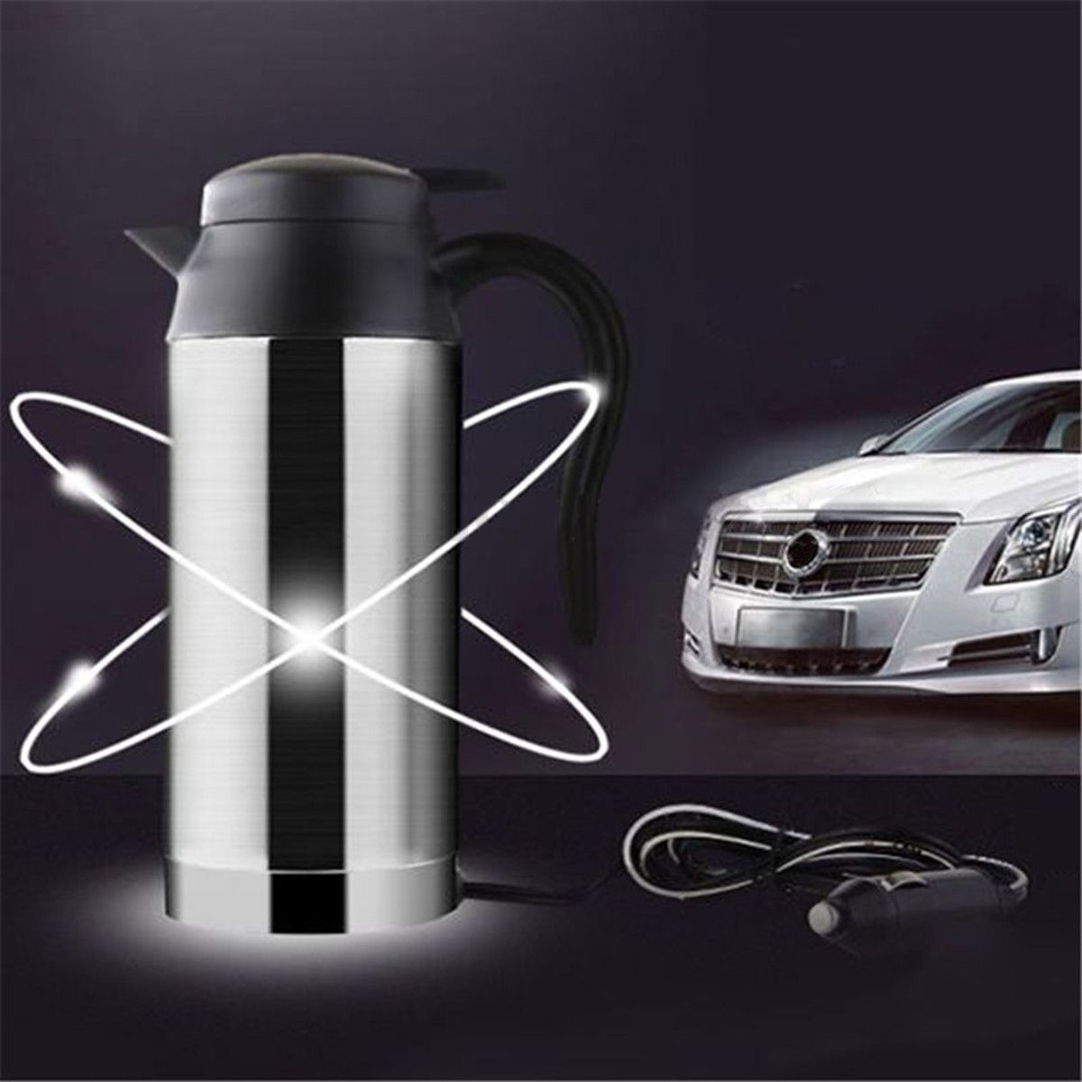 24V/12V Stainless Steel Electric In-Car Kettle Car Travel Heating Water Bottle 750ml
