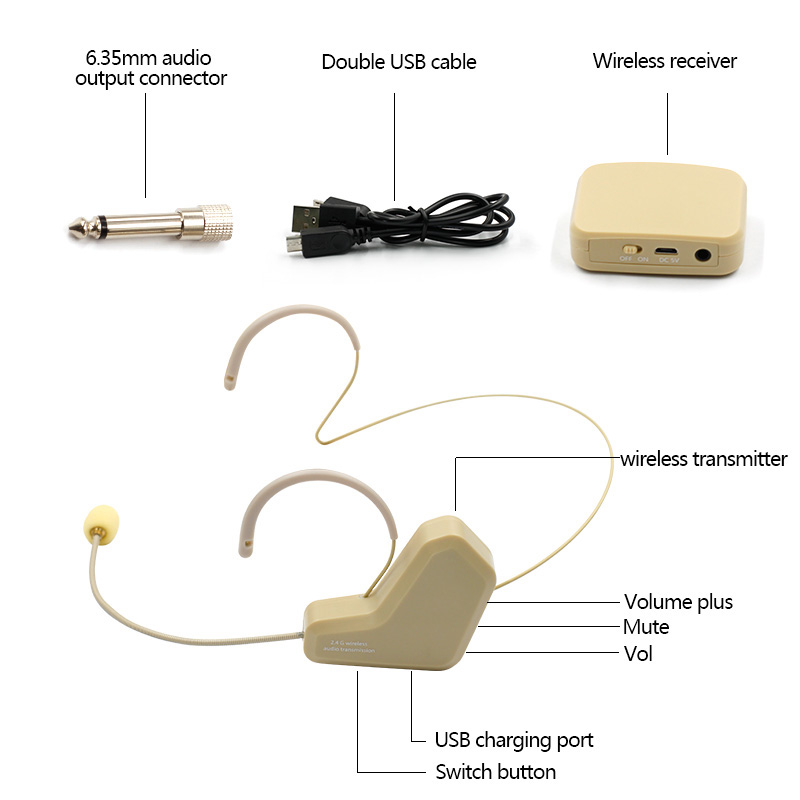 Professional 2.4G Dynamic Wireless Head-mounted Headset Microphone Flexible Voice Amplifier