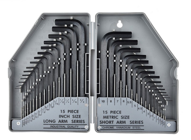 30 Hex Key Wrench Standard SAE Metric Long Arm Cr-V Allen L Driver Tool Set