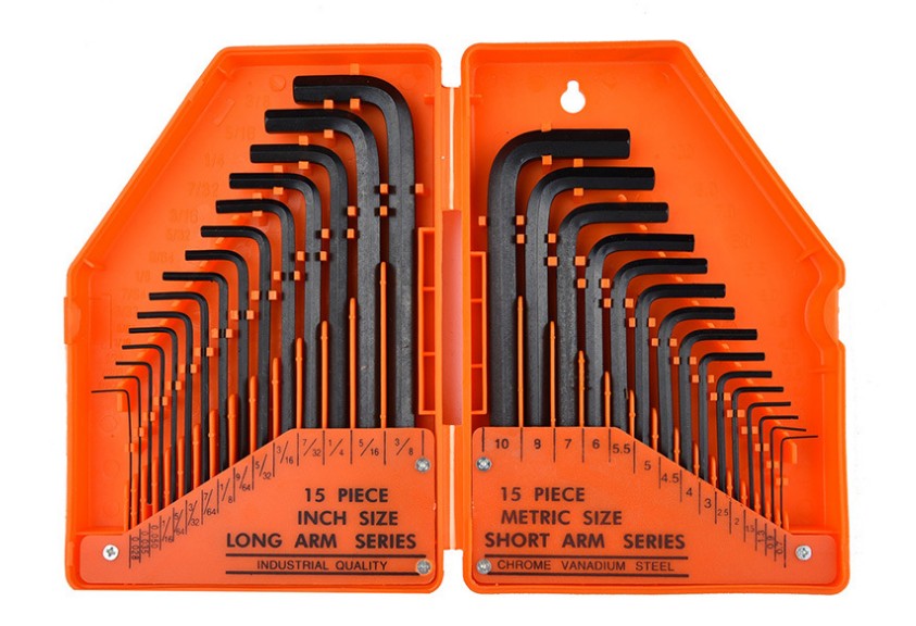 30 Hex Key Wrench Standard SAE Metric Long Arm Cr-V Allen L Driver Tool Set